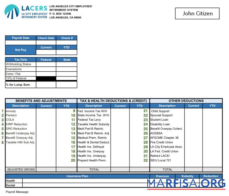Downloadable USA LA CITY employees' retirement system paystub template